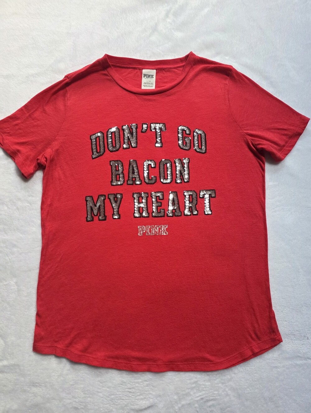 PINK Victoria's Secret Don't Go Bacon My Heart Sequin Tee Large